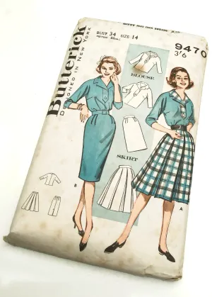 1960s Vintage Butterick #9470 Dressmaking Pattern • Blouse   Skirt Outfit 34"