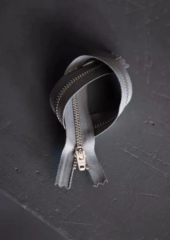 30cm.  YKK Nickel Closed End Zip. Grey