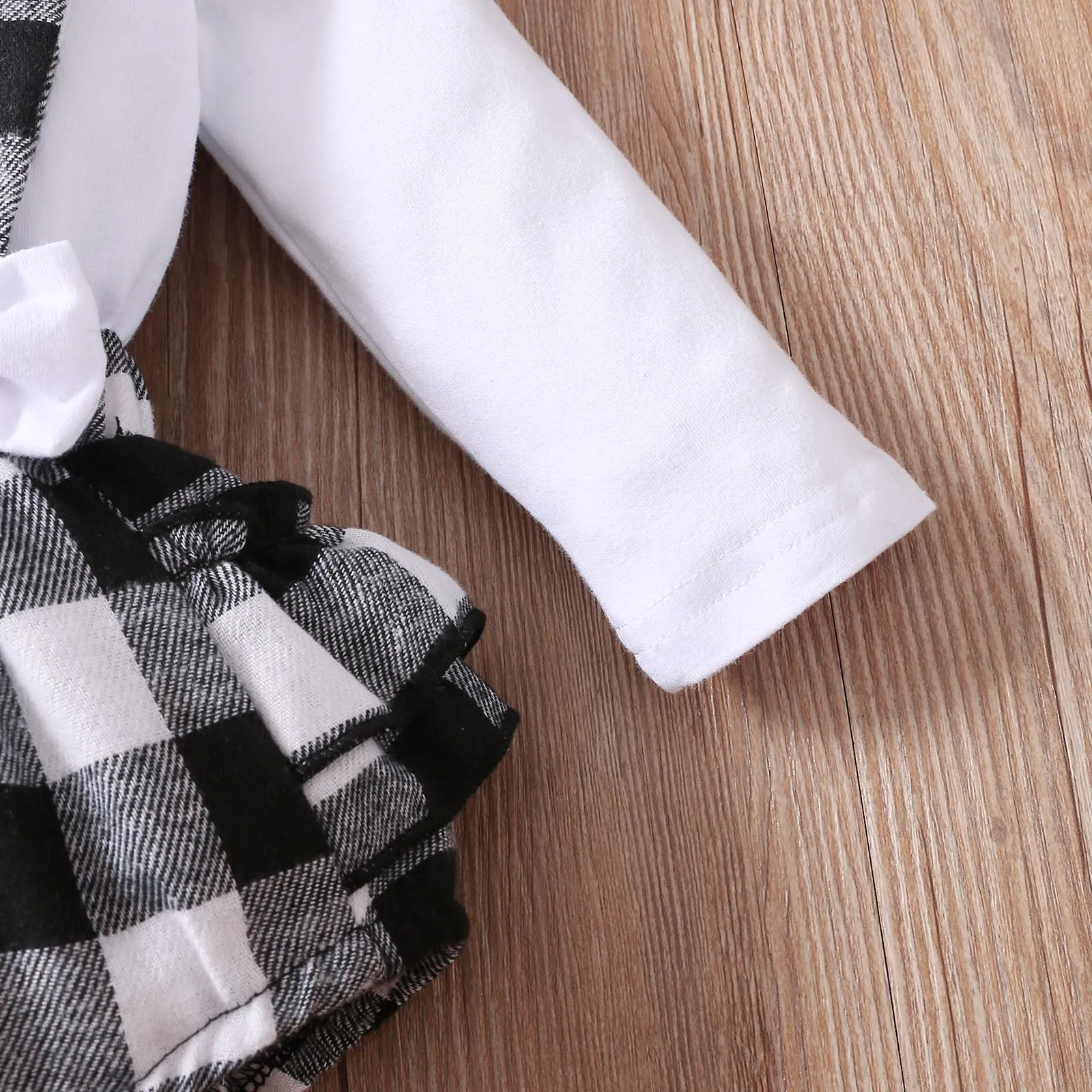 3PCS Infant Baby Girl Fall/Winter Solid Long Sleeve Tops Plaid Printed Ruffles Suspender outfit