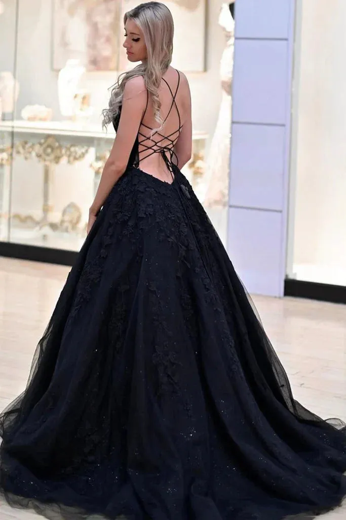 A Line Black Lace Prom Dress 2025 Long Gothic Wedding Dresses