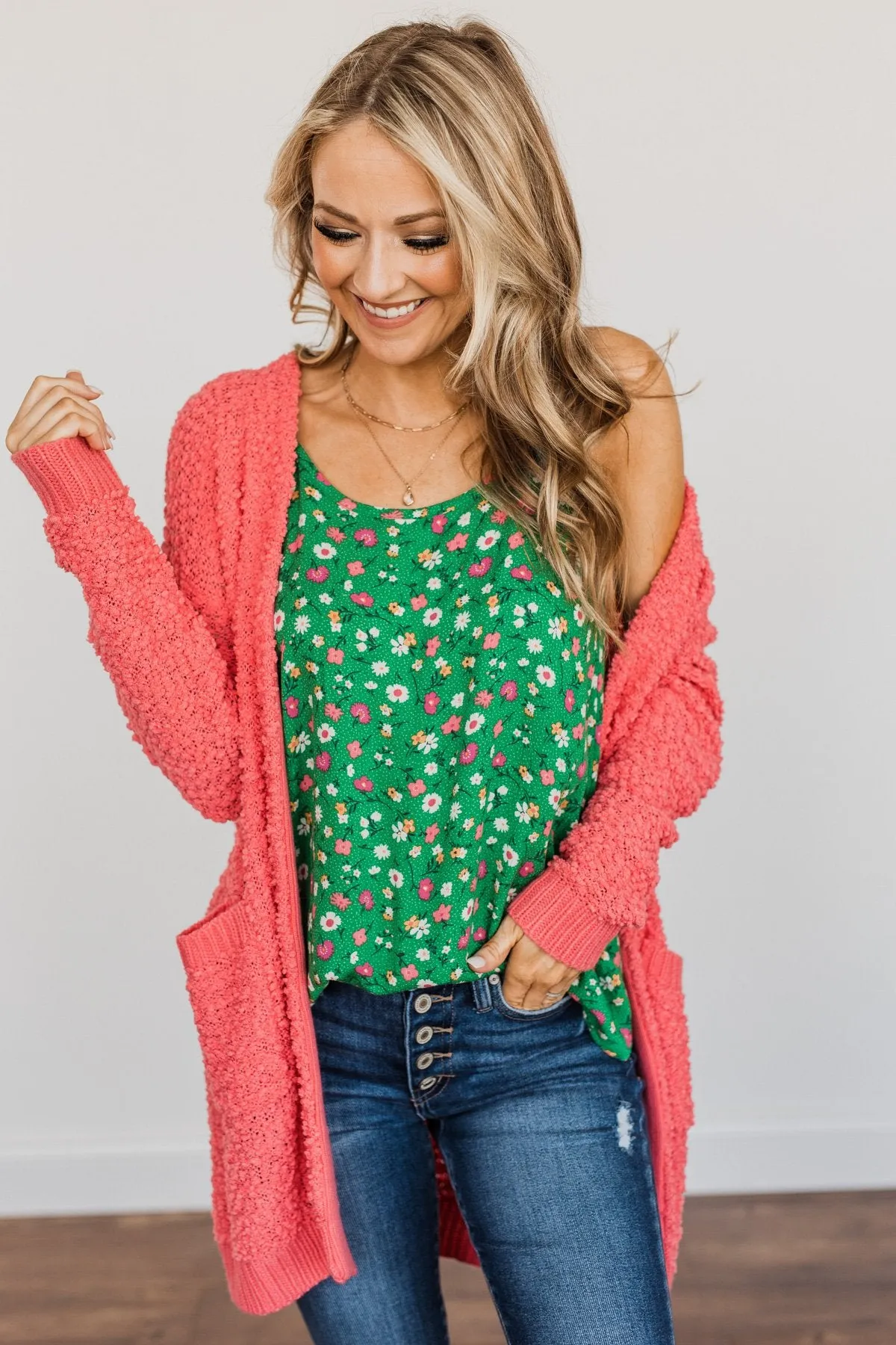 Abundant Blooms Floral & Spots Tank Top- Green