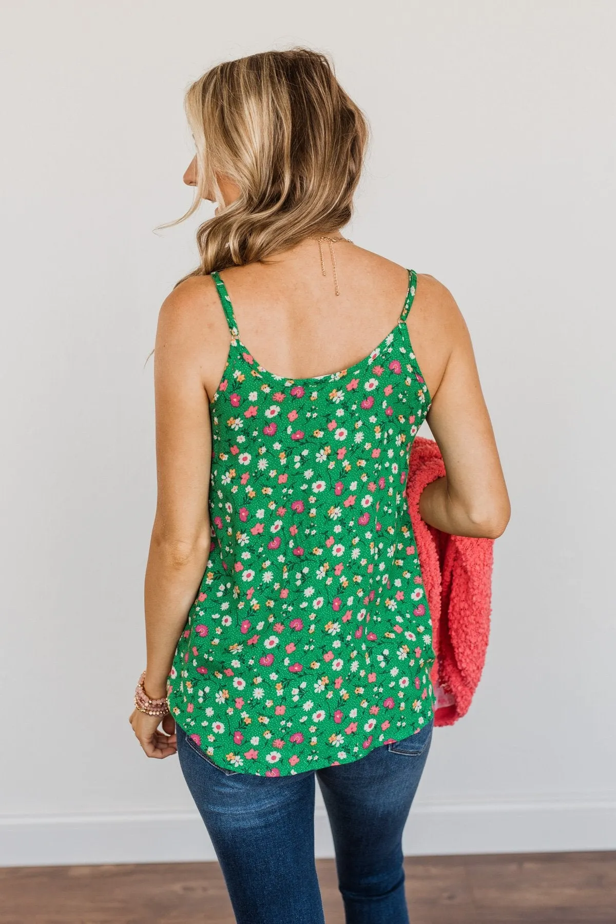 Abundant Blooms Floral & Spots Tank Top- Green