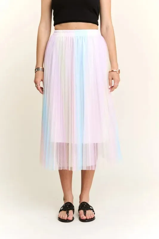 ADORA  Unicorn Pleated Mesh Flare Midi Skirt