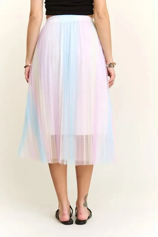 ADORA  Unicorn Pleated Mesh Flare Midi Skirt