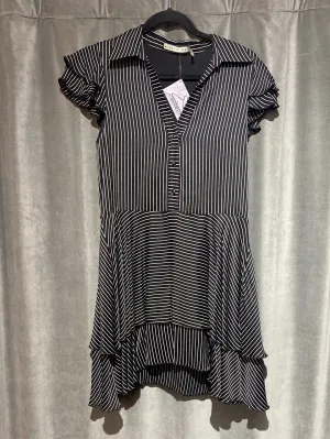 Alice & Olivia Short Sleeve Black and White Stripped Layered Bottom Dress