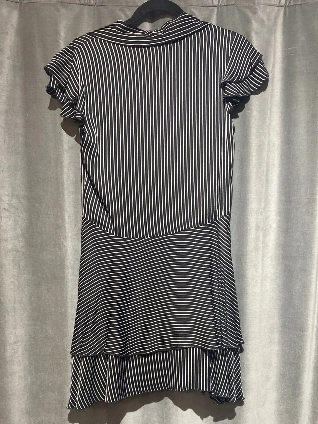 Alice & Olivia Short Sleeve Black and White Stripped Layered Bottom Dress