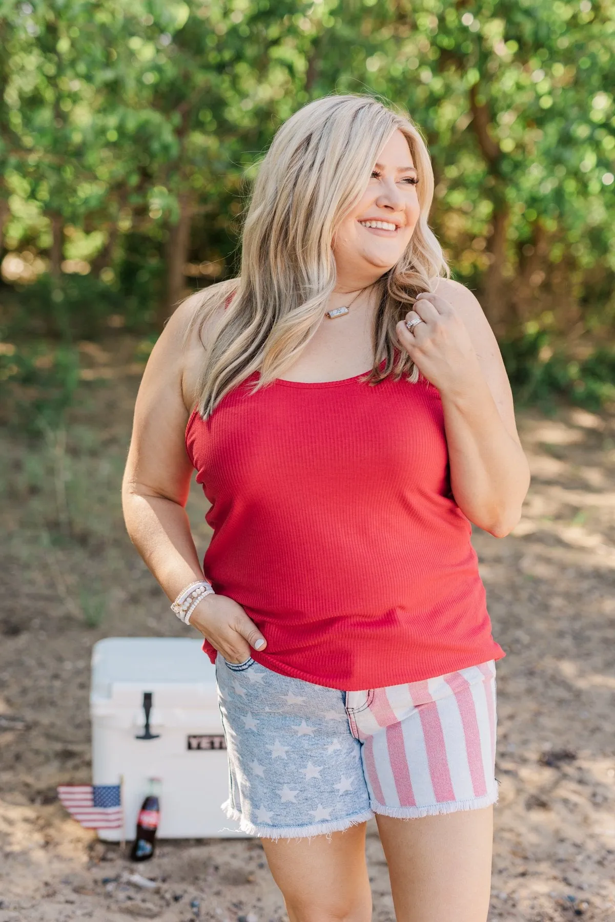 American Honey Knit Tank Top- Scarlet Red