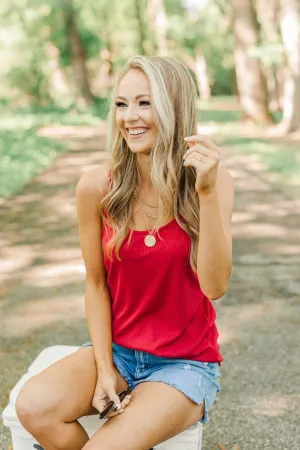 American Honey Knit Tank Top- Scarlet Red