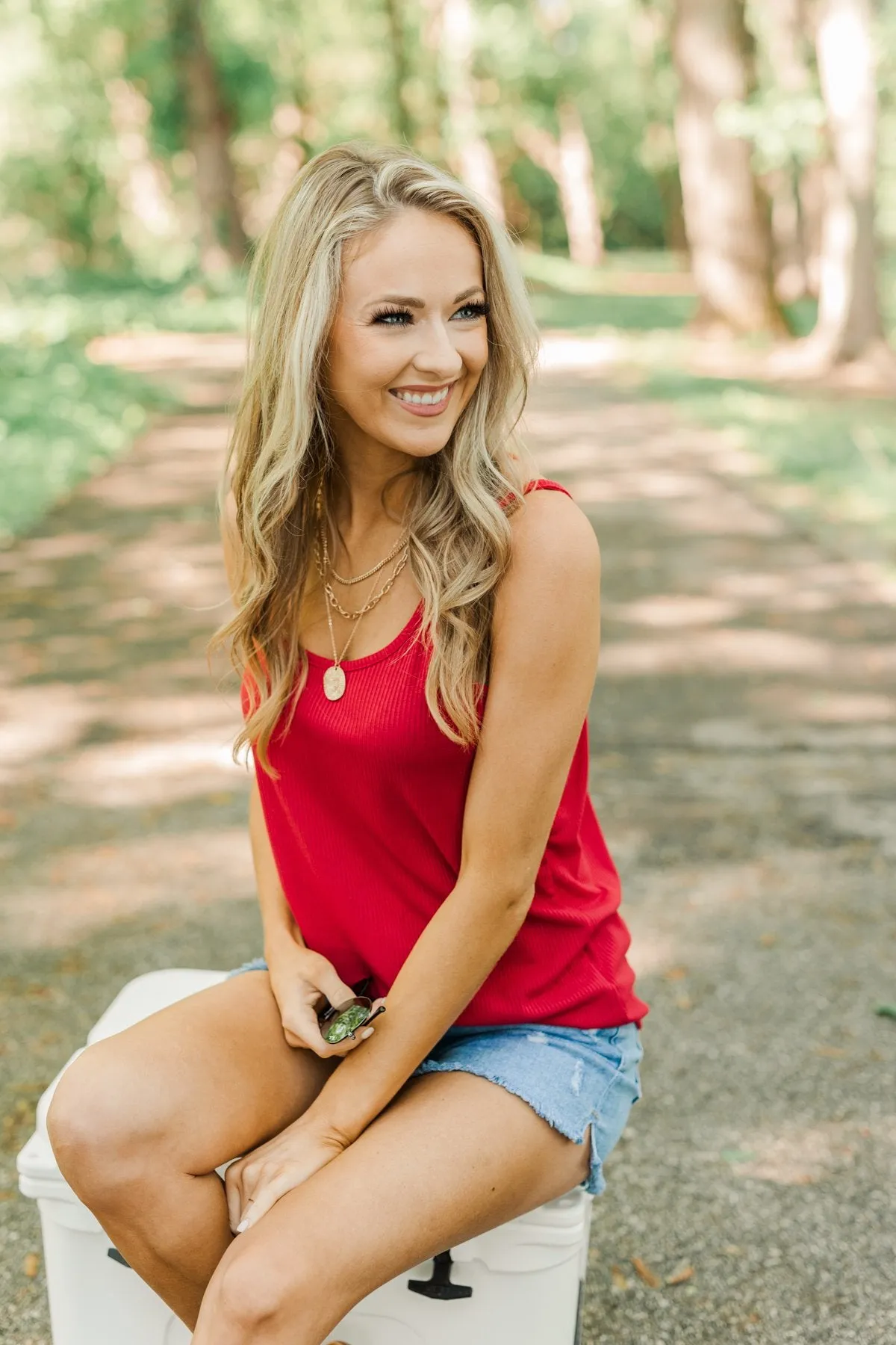 American Honey Knit Tank Top- Scarlet Red