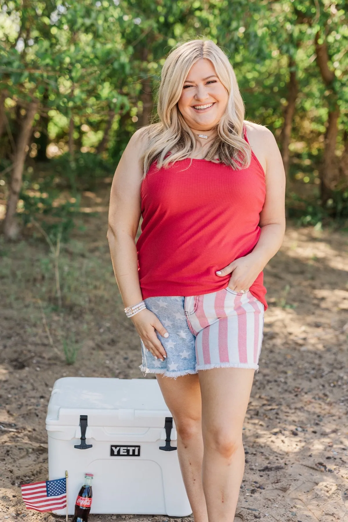 American Honey Knit Tank Top- Scarlet Red
