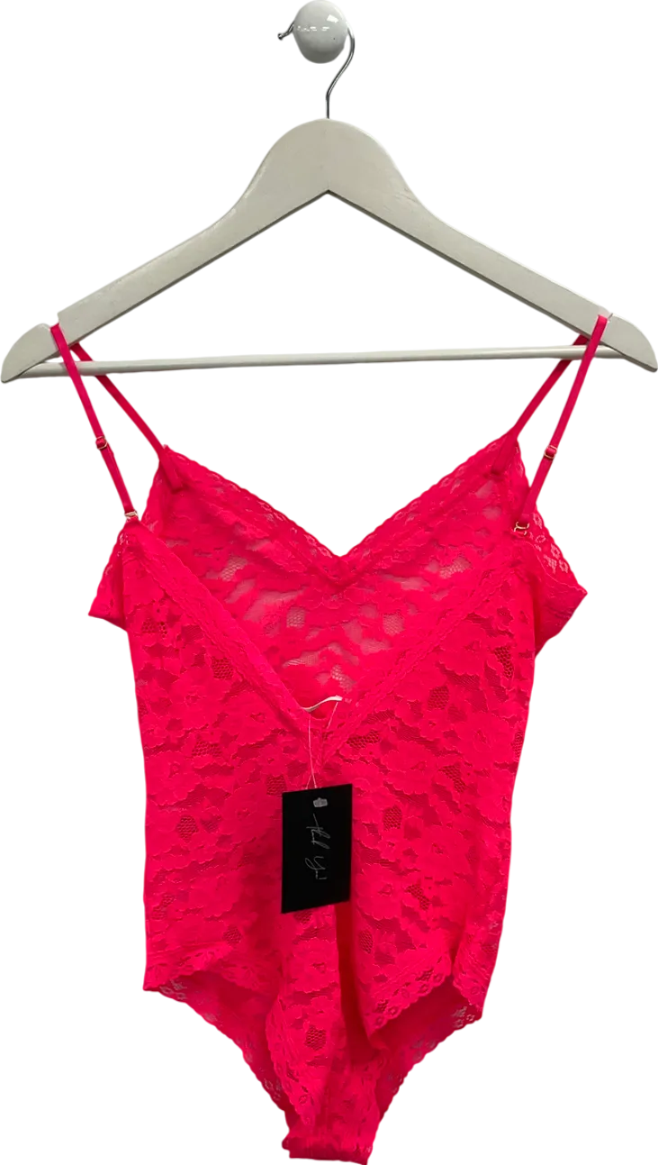 Anthropologie Pink V Neck Lace Bodysuit UK XS