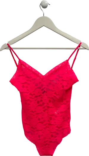 Anthropologie Pink V Neck Lace Bodysuit UK XS