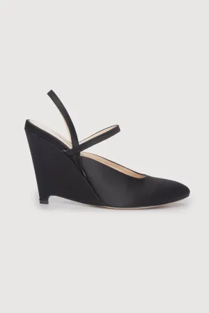 Aster Wedge Heel in Black Italian Duchess Satin