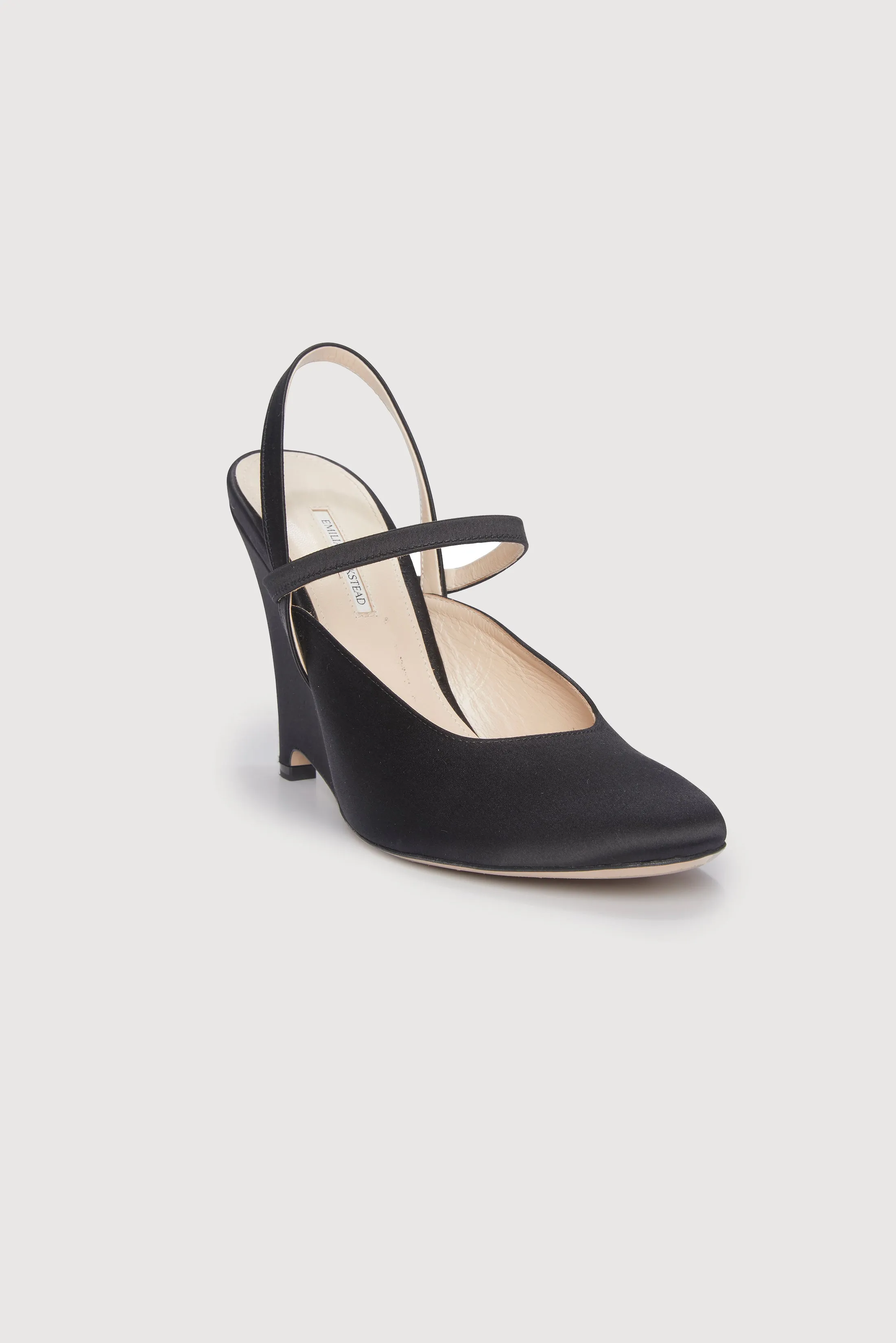 Aster Wedge Heel in Black Italian Duchess Satin