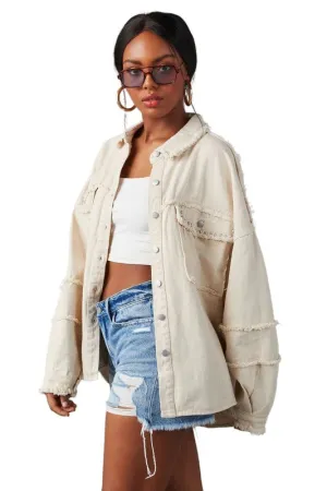 Azure Trim Denim Oversized Shirt
