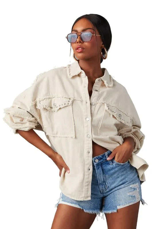 Azure Trim Denim Oversized Shirt