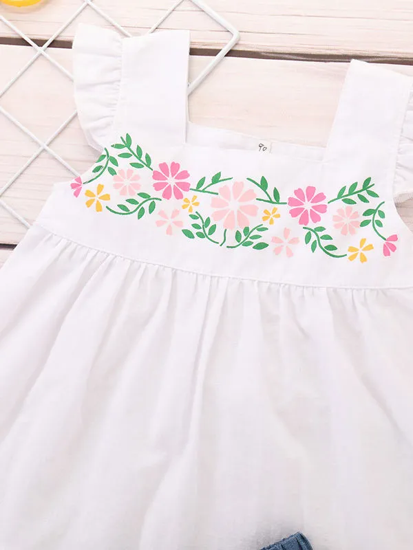 Baby Toddler Girl  Flower White Top Bread Pants