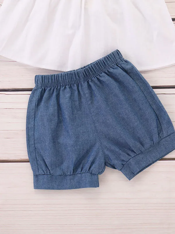 Baby Toddler Girl  Flower White Top Bread Pants