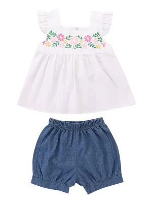 Baby Toddler Girl  Flower White Top Bread Pants