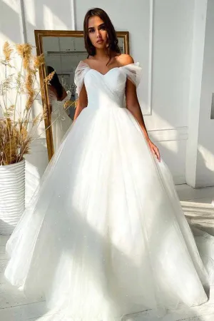 Ball Gown Off-the-shoulder Wedding Dresses Tulle Bridal Dresses