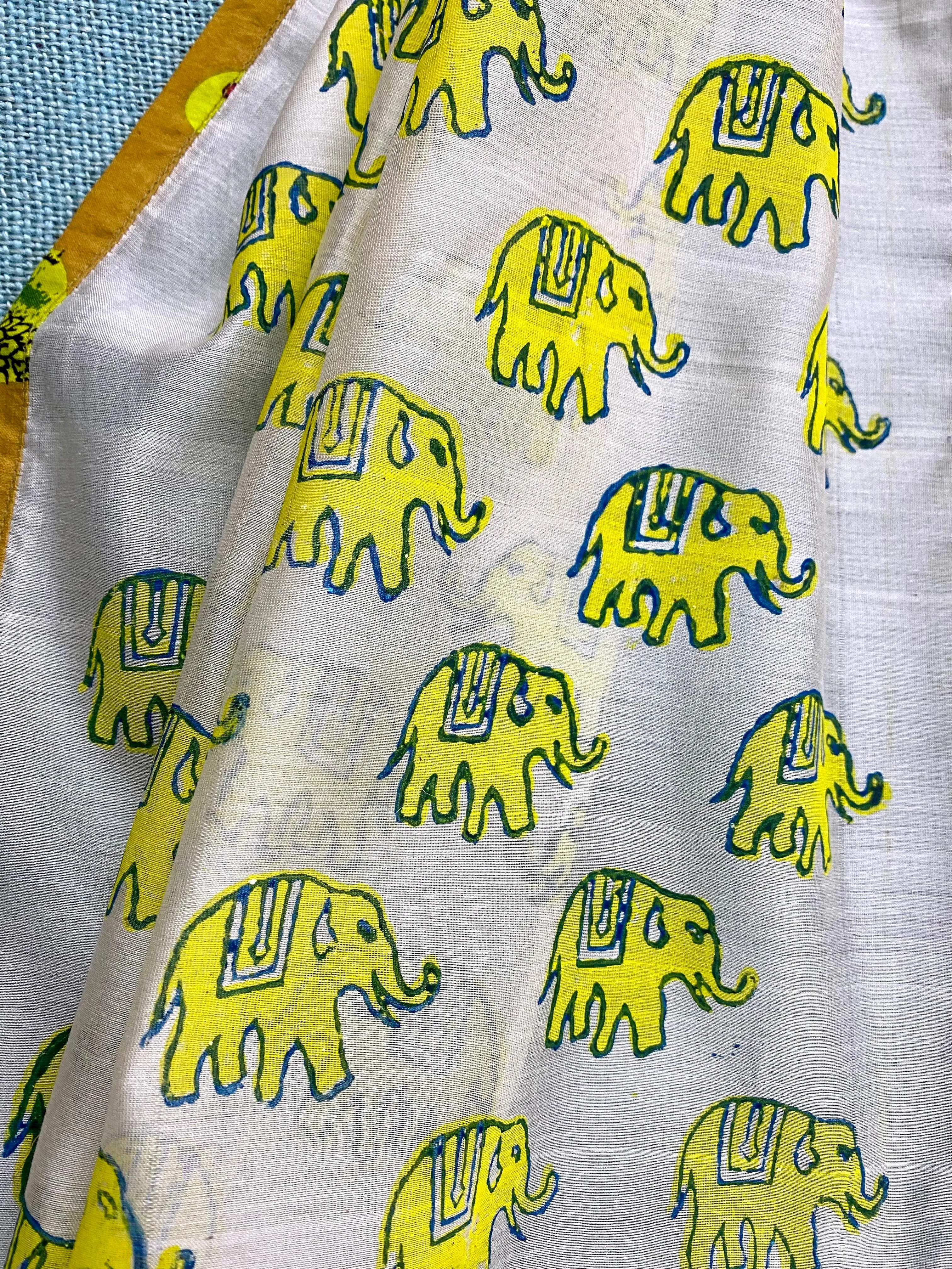 Bamboo & Elephants Block Printed on Silk Cotton Scarf