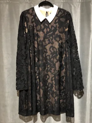 BCBG 'ROXINE' Black Long Sleeve Lace Dress with White Collar