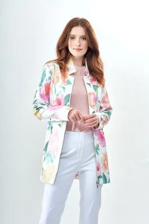 BCJ17A81ZMPA Faux Metallic Vegan Leather Long Jacket in Liquid Camelia Gardens