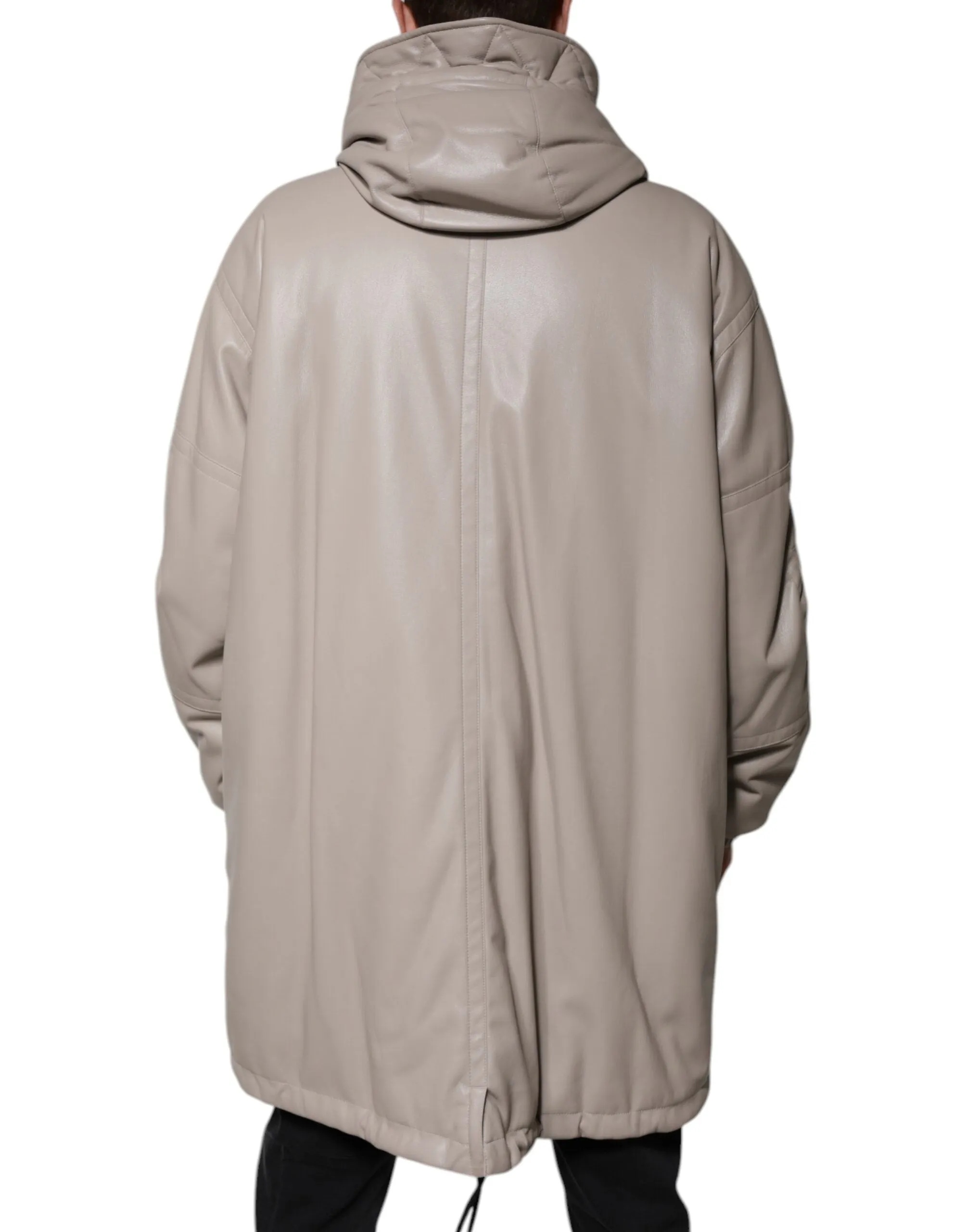 Beige Full Zip Hooded Long Sleeves Casual Coat Jacket