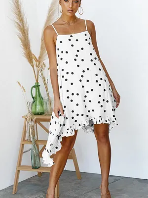 BerryBetty - Chiffon Summer Bohemia Spaghetti-Neck Dot Mini Dresses