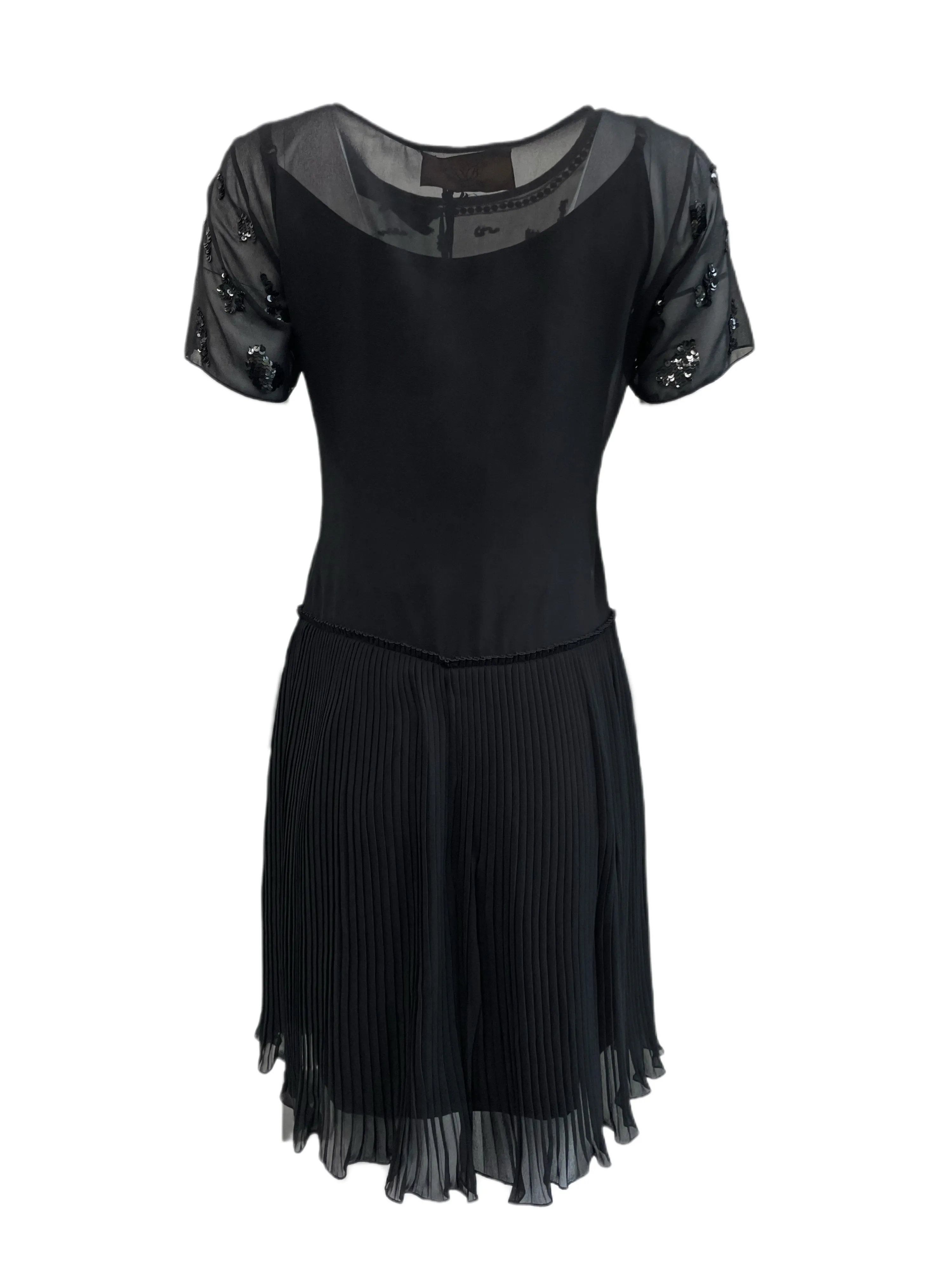 BETTY BLUE Women's Black Short Sleeve Pleated Sequin Dress NWT $490