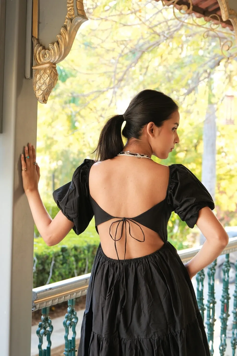 Black Flare to Founce Mini Dress