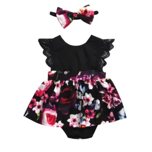 Black Floral Set - Romper or Dress