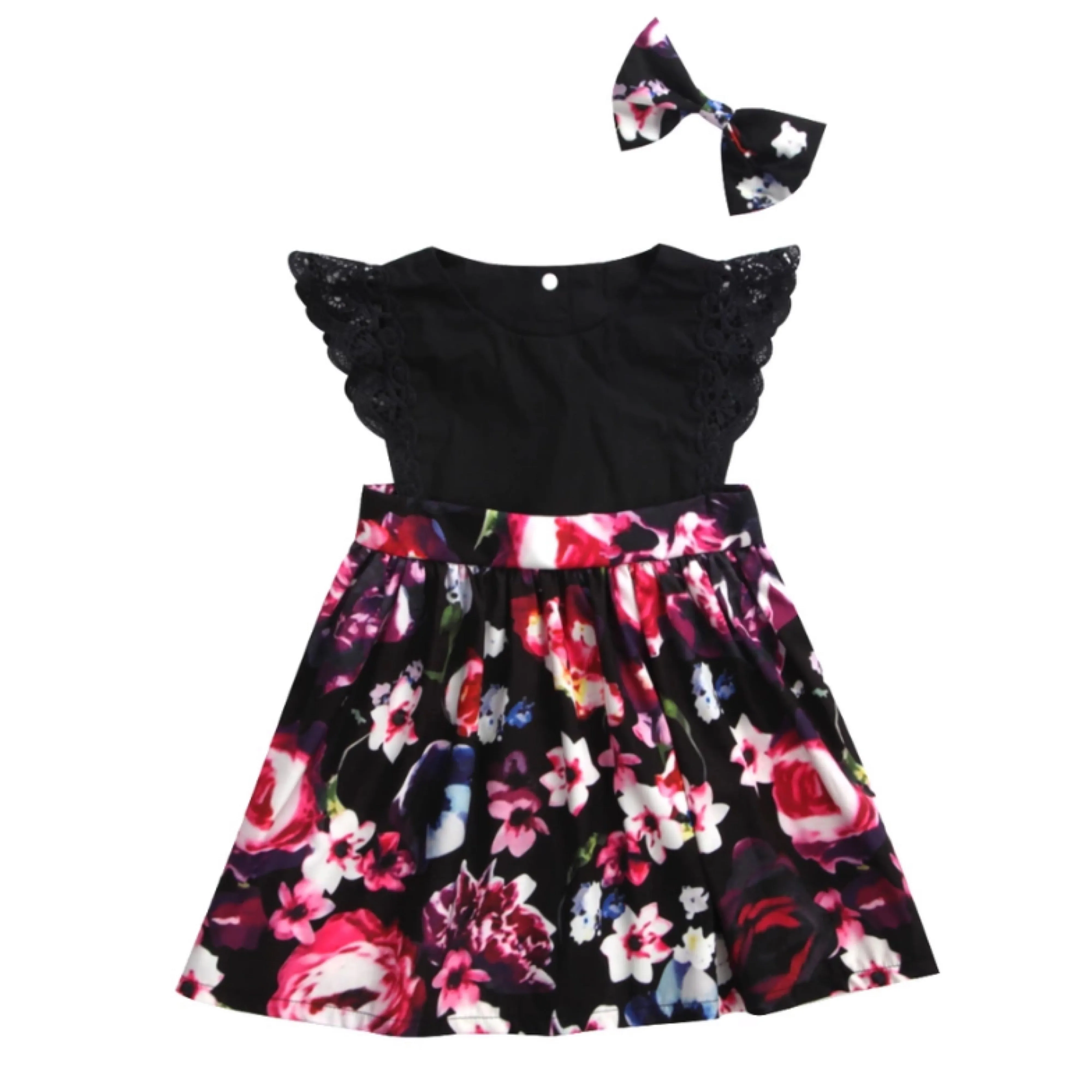 Black Floral Set - Romper or Dress