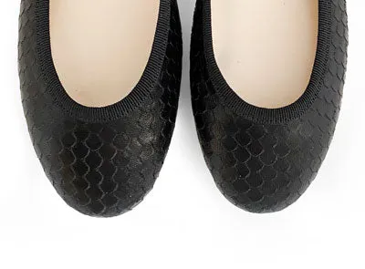 Black leather ballet flats cobra-skin effect