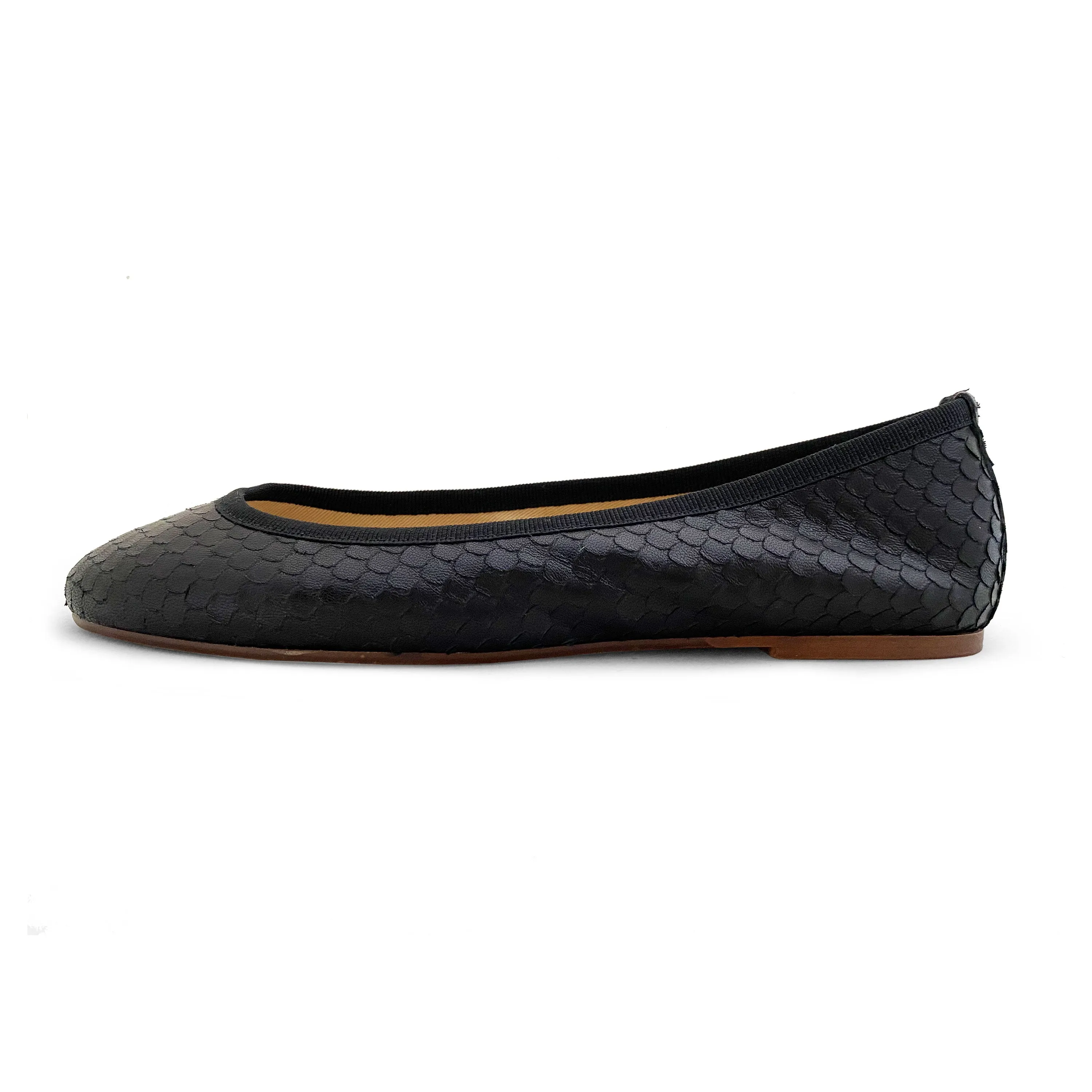 Black leather ballet flats cobra-skin effect