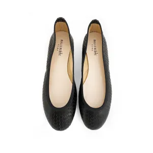Black leather ballet flats cobra-skin effect