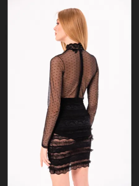 Black Long Sleeve Dress With Lace Details -