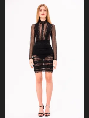 Black Long Sleeve Dress With Lace Details -