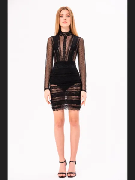 Black Long Sleeve Dress With Lace Details -