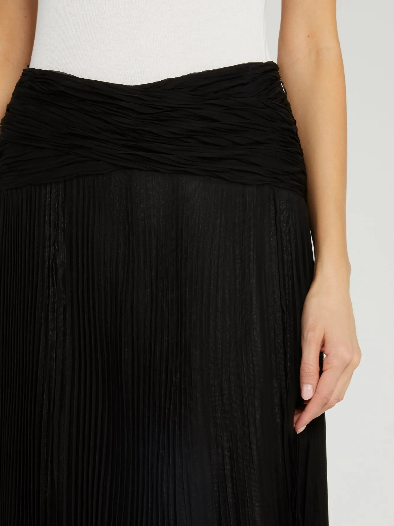Black Micro-Pleated Maxi Skirt