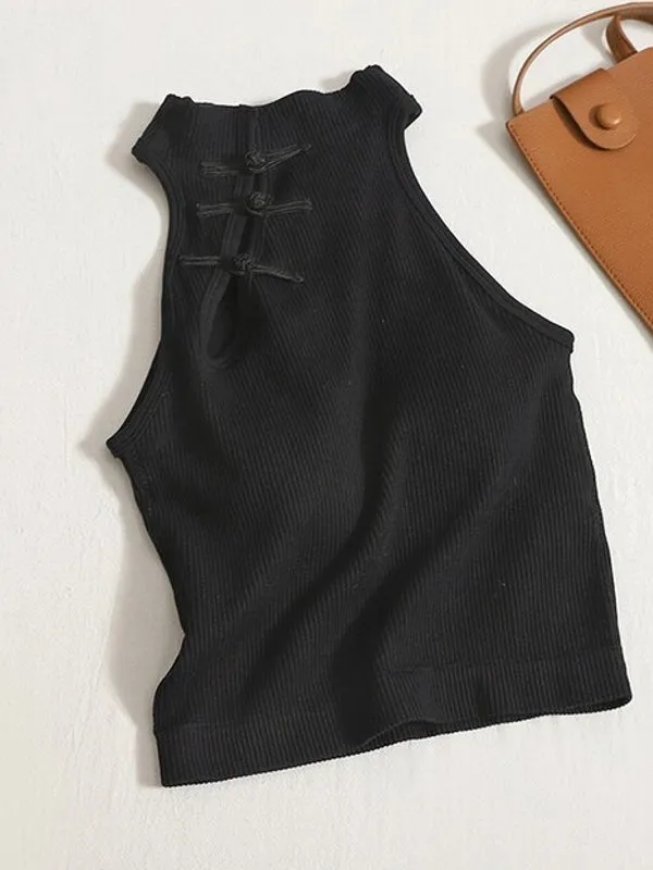 Black Neck Top Crop Top Halter Chinese Women Style