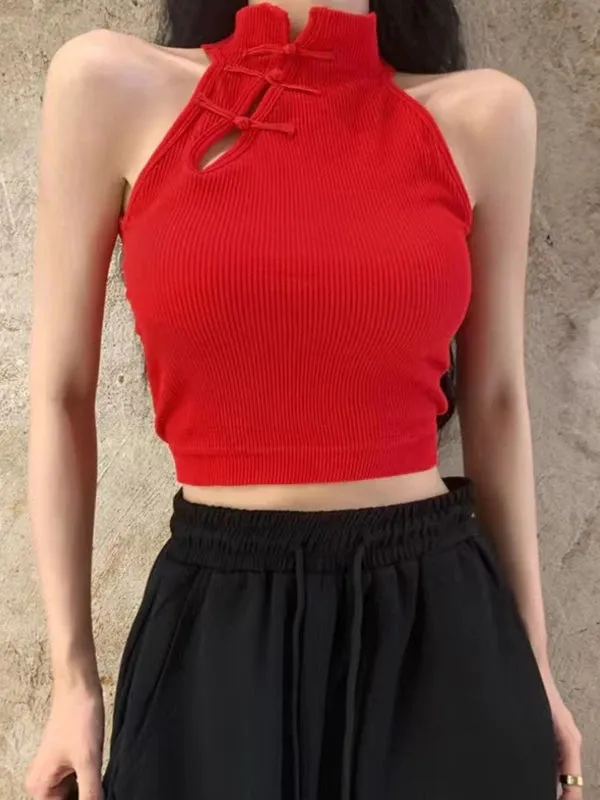 Black Neck Top Crop Top Halter Chinese Women Style