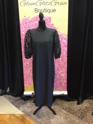Black Sheer Sleeves Midi Dress