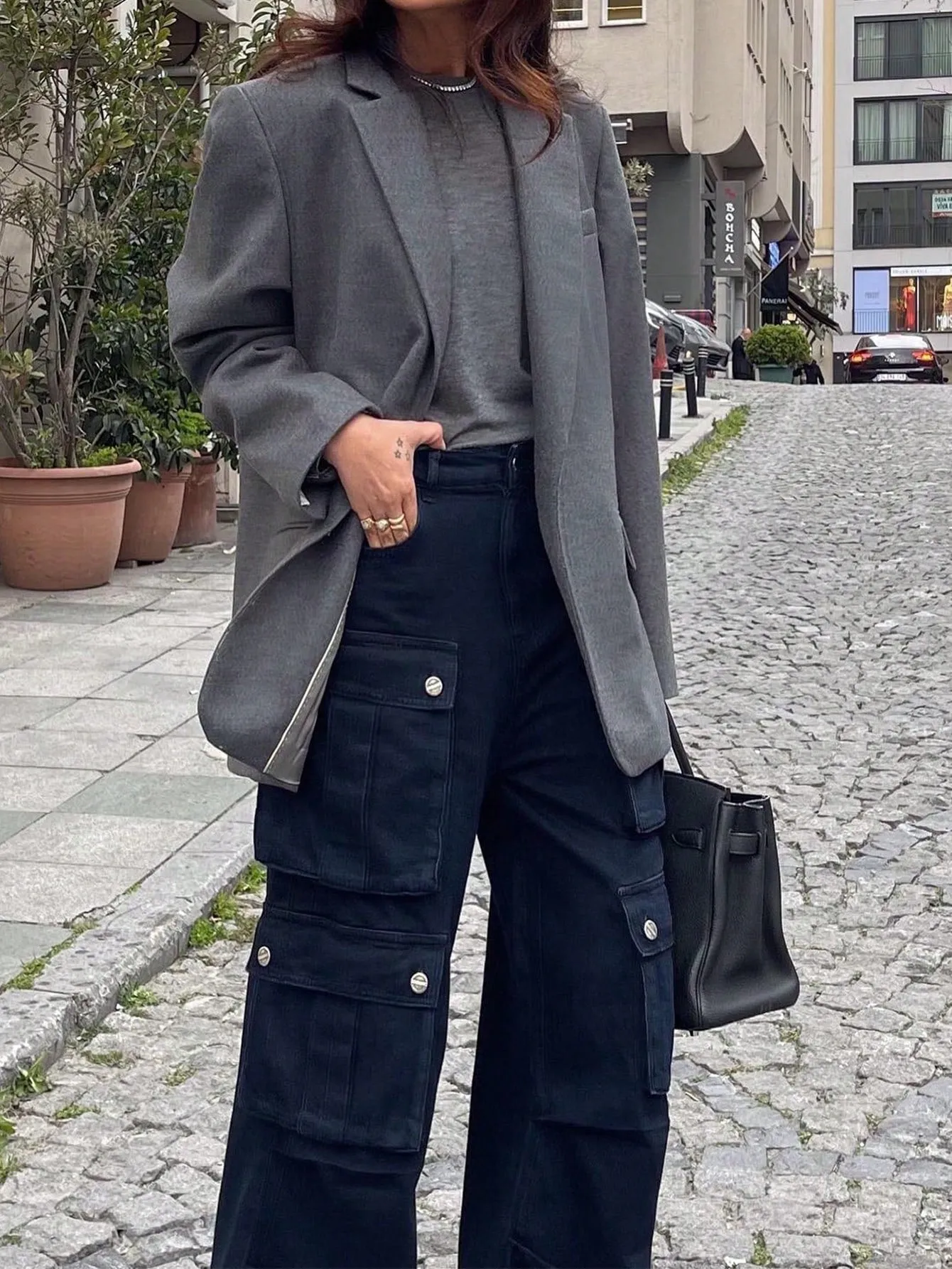 Blazer gris informal para mujer