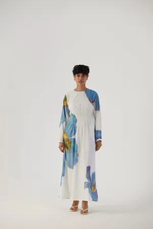 Blue Poppies Pintucks Dress