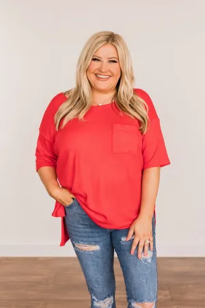 Brilliant Smiles Thermal Knit Pocket Top- Red