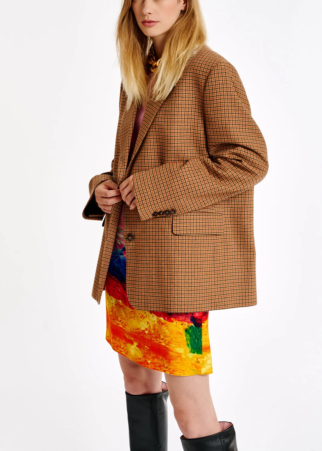 Brown check oversized-fit blazer