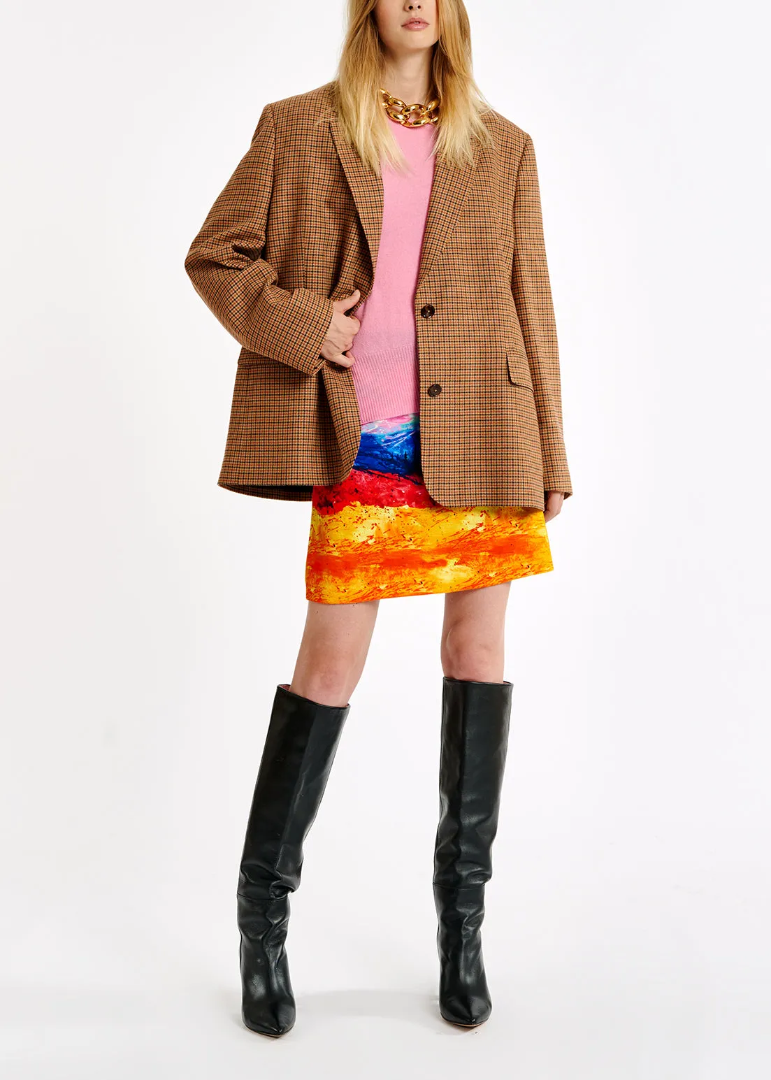 Brown check oversized-fit blazer