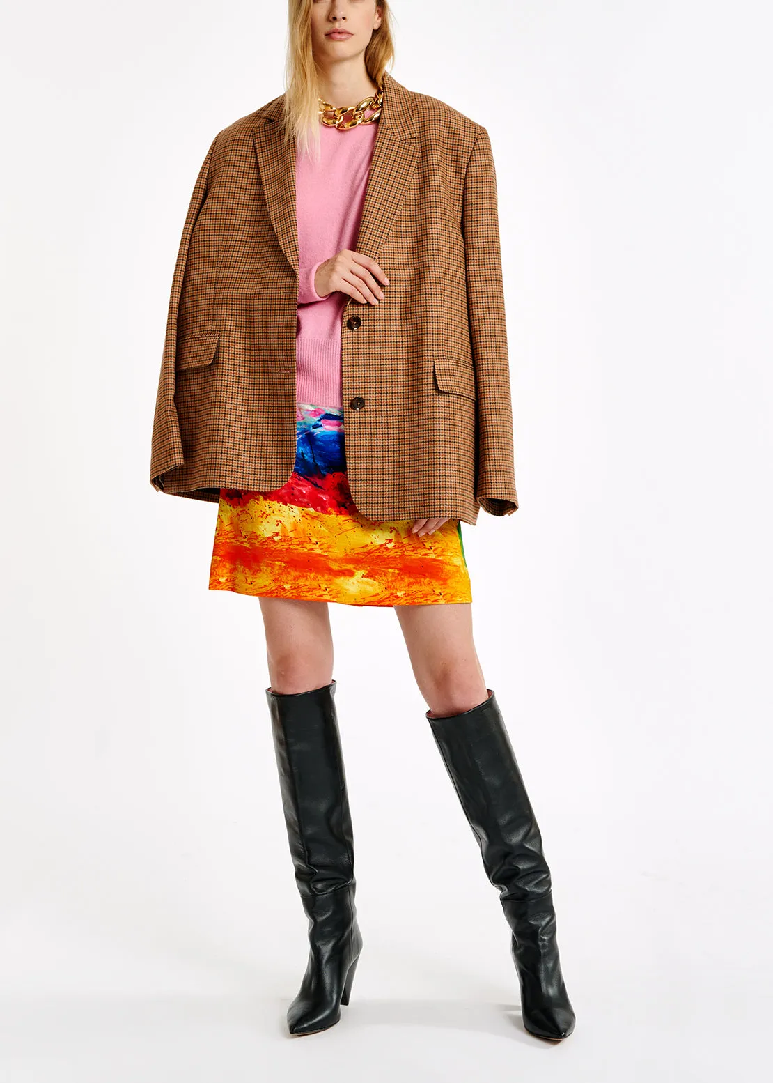 Brown check oversized-fit blazer