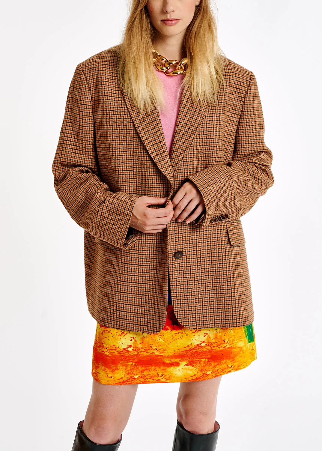 Brown check oversized-fit blazer